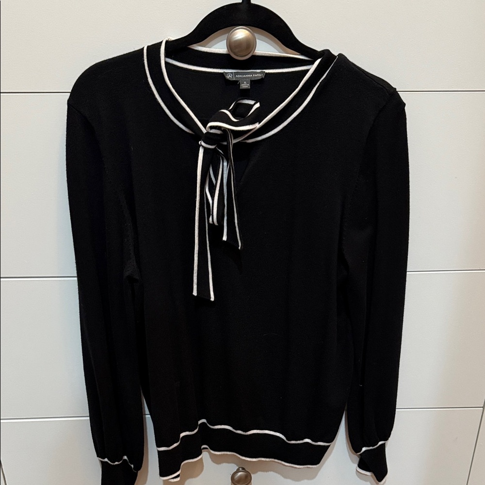 Adrianna Papell Black Sweater with White Accents